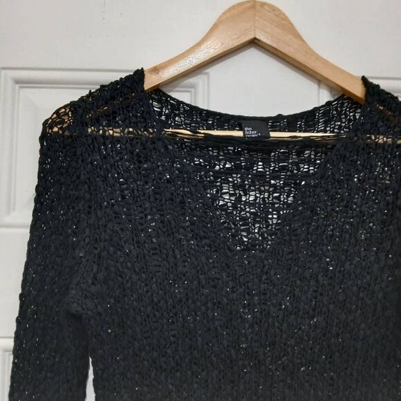 The Eileen fisher project womens small open knit top black whimsy gothic boho - Picture 2 of 7